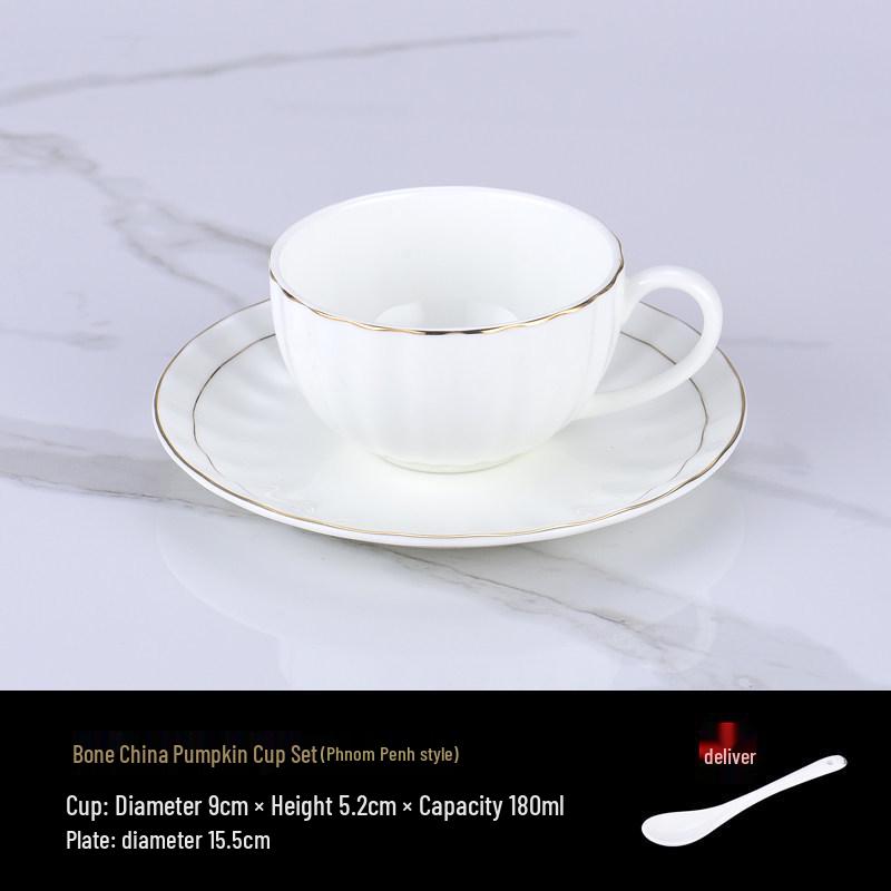 Luxurious Bone China Gold Rim Coffee Cup & Saucer Set - Pure White Ceramic English Style for Hotels and European Coffee Service