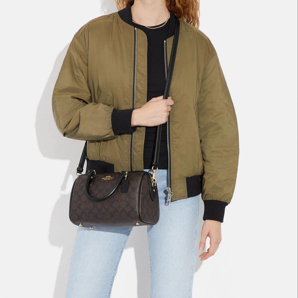 New COACH Rowan Canvas With Leather Boston Bag Briefcases Shoulder Bag Crossbody Bag Medium Size Women's Tan CH280-IMAA8