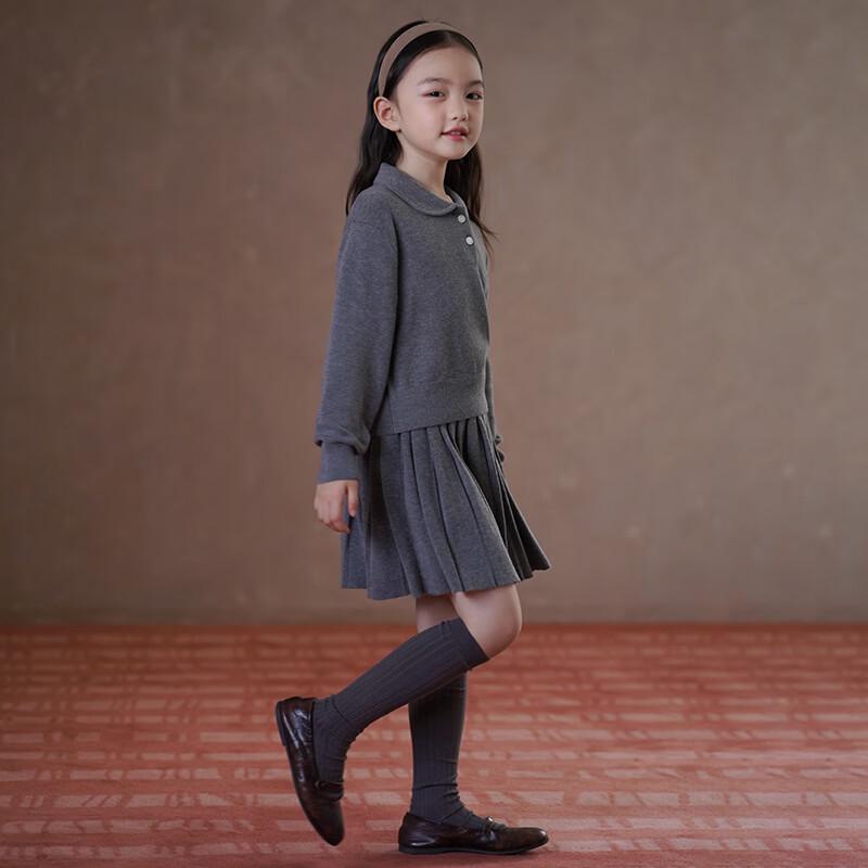 Hacikis Girls' Preppy Peter Pan Collar Knit Top & Pleated Skirt Collection