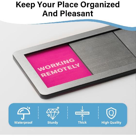 Office Door Sign With Adjustable Stand, 6 Options Privacy Slider Do Not Disturb, Please Knock, In A Meeting, Out Of Office, Working Remotely, Back