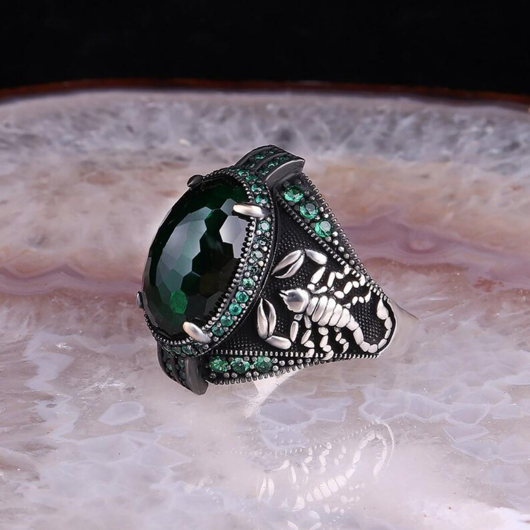 

New style Retro Thai silver imitation black agate men s ring, personalized and trendy four-prong Zircon men s ring 9