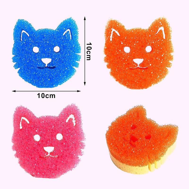 Double Layer Temperature Sensitive Cat Face Sponge Non Scratch for Washing Dishes Pots and Kitchen Items