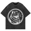 Cotton Vintage Washed YK Funny Smoking Capybara T Shirt  Fashion Men Retro Cool Meme Oversize Loose Acid Wash Tees Shirts