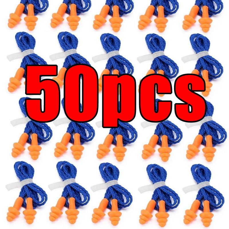 50 Pairs Ear Plugs Noise Cancelling Sleeping Ear Plugs Silicone Corded Anti-noise Earplugs Ultra-Soft Ear Protector