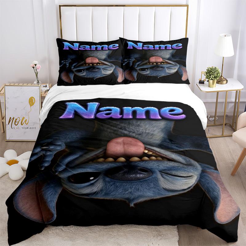 Custom Name Blue Alien Bedding 3 Piece Set HD Print Duvet Cover Pillowcases for Teens Adult Bedroom Decoration Christmas Gift