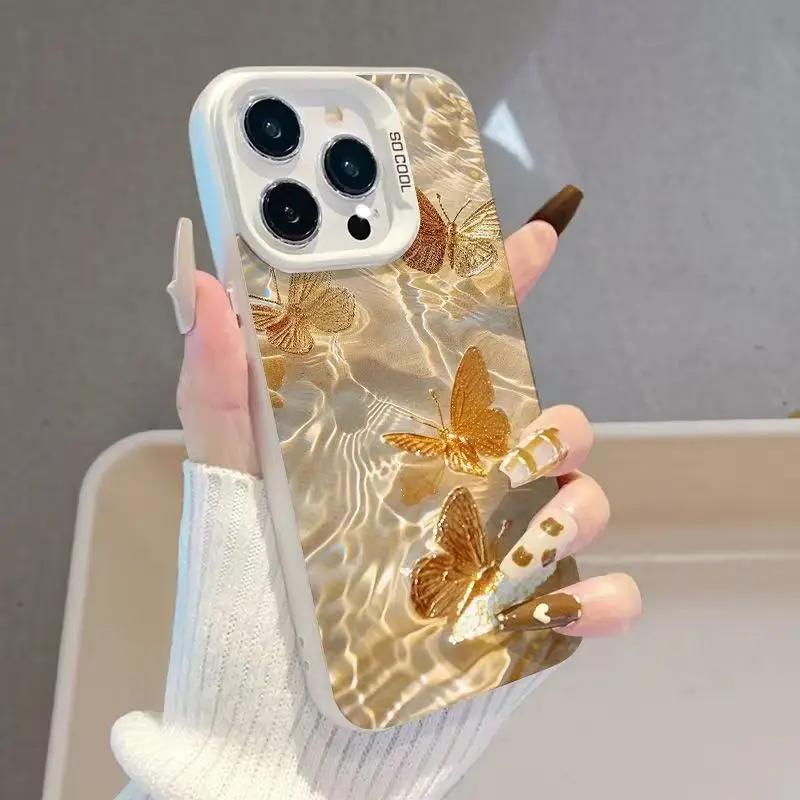 Aesthetic Butterfly Water Wave Case for Samsung Galaxy S25 S24 S23 S22 Ultra Plus FE A15 A35 A55 A16 A24 A25 Matte Hard Cover
