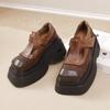 Johnature Vintage Pumps mit dicker Sohle und quadratischer Zehenpartie aus echtem Leder, Plateauschuhe für Damen