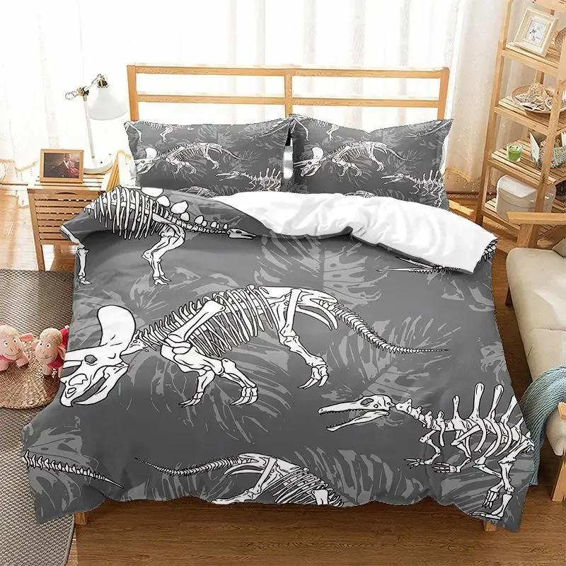 Print Dinosaur Bone Skeleton Child Soft Duvet Cover Beding Set Microfiber Fabric Bedrom Quilt Set featuring Pilowcases Double Single
