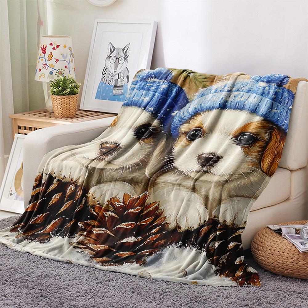 Puppy Print Flannel Blanket, High quality Comfortable for All Seasons, Home Decor, Warmth and Comfort, Perfect for Christmas Gifts