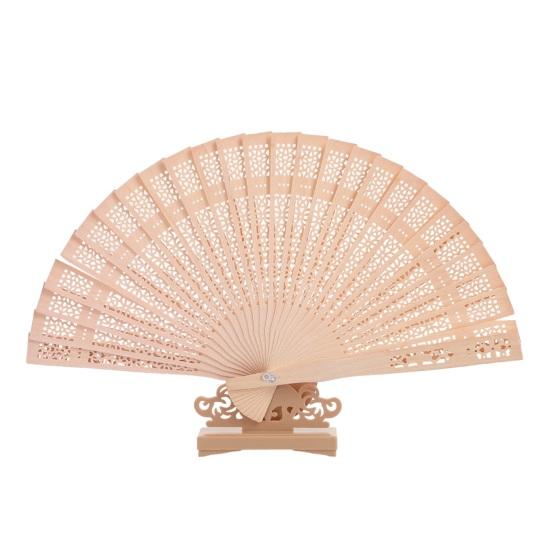 

Wooden Folding Fan with Hollow Ribs Chinese Japanese Style Vintage Hand Fan Portable Wedding Dance Party Decorative Handheld Fan A