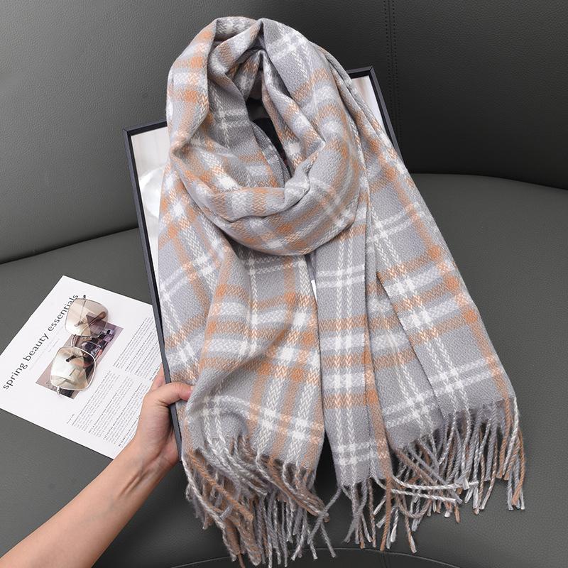 

Литературный и ретро шарф женский осенне-зимний модный длинный утолщенный имитация кашемира теплый платок узор «рисовое зерно» шарф 67-180CM светло-серый