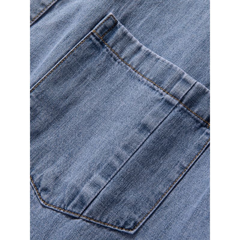 Men's Denim Shirt, Short-Sleeved, Loose Fit, Thin Style, Summer Cool Trendy Retro Five-Quarter Sleeve Pure Cotton Breathable Work Shirt