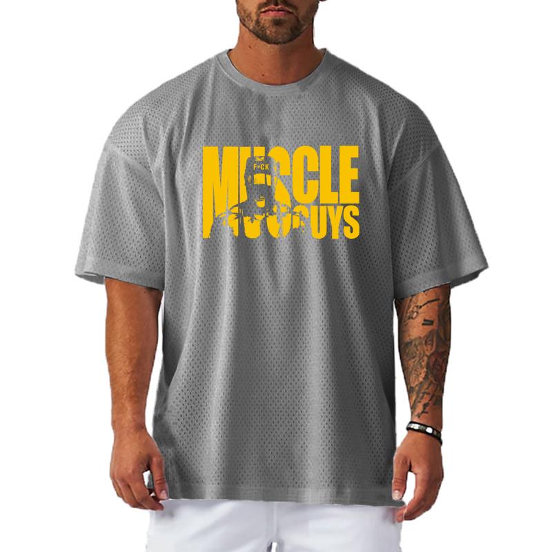 Muscleguys Oversized Loose Running T-Shirts Men Muscleguys Gym Fitness Sports Half Sleeve T Shirt Summer Mesh Quick Dry Breathable Clothing