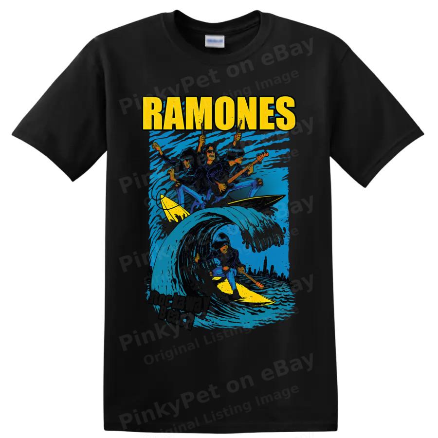 Ramones Punk Rock Surfing T Shirt Guitar Wave Graphic Retro Music Fan Art Tee