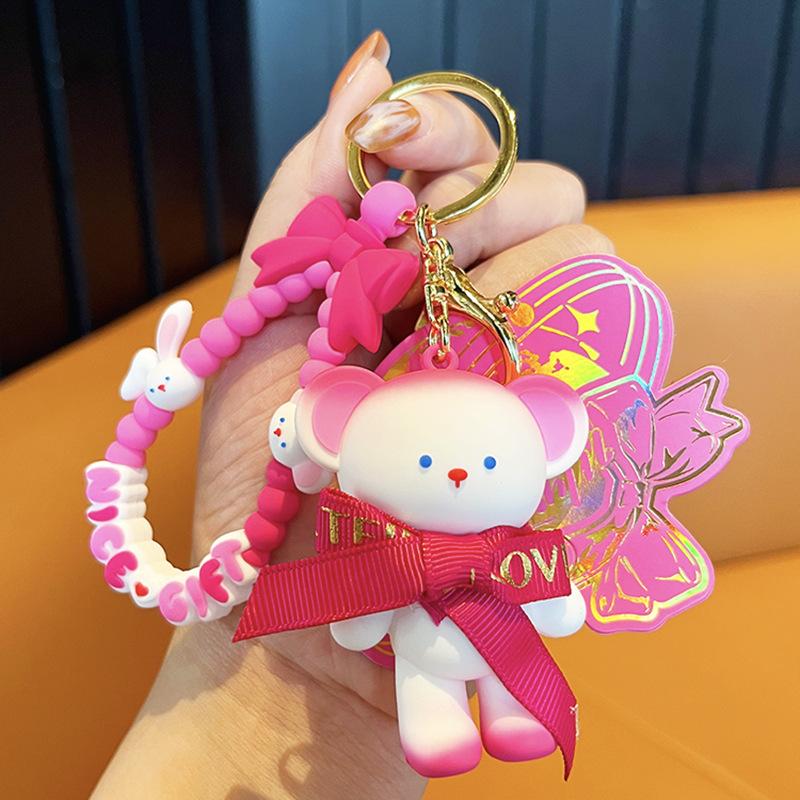 Peach Gift Season Bear Keychain Pink Girl Heart Exquisite Bag Pendant Cartoon Cute Rabbit Key Ring