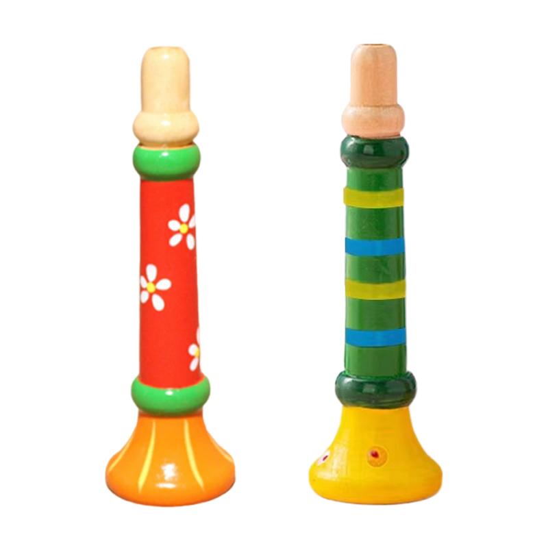 2pcs Children Wooden Trumpet Toy Kids Whistle Horn Musical Instrument Early Educational Montessori Toys Sound Training Games TMZ