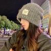 Winter Warm Wool Knitting Cap for Women Solid Color Elastic Ear Protection Fashion Label Beanies Korean Girl Simple Pullover Hat