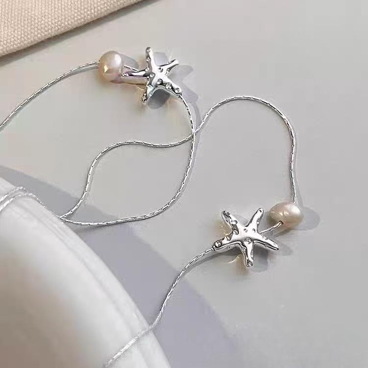 Elegant Sea Star Pearl Necklace - Women's Versatile Silver Clavicle Chain Choker with High-End Luxury Feel