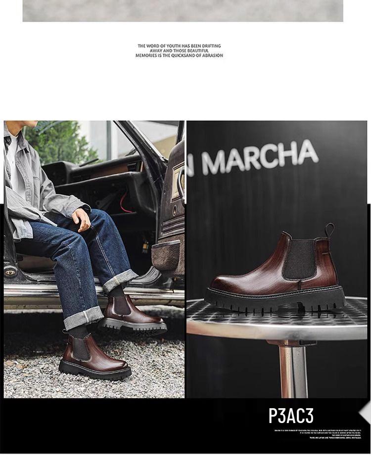 Men's Black & Brown Chelsea Boots - Thick Sole, High-Top Martin Style, British Fashion 2113
