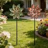 Metal Flower Wind Spinner Garden Kinetic Wind Sculpture Outdoor Retro Wind Spinner with Stake for Yard Lawn