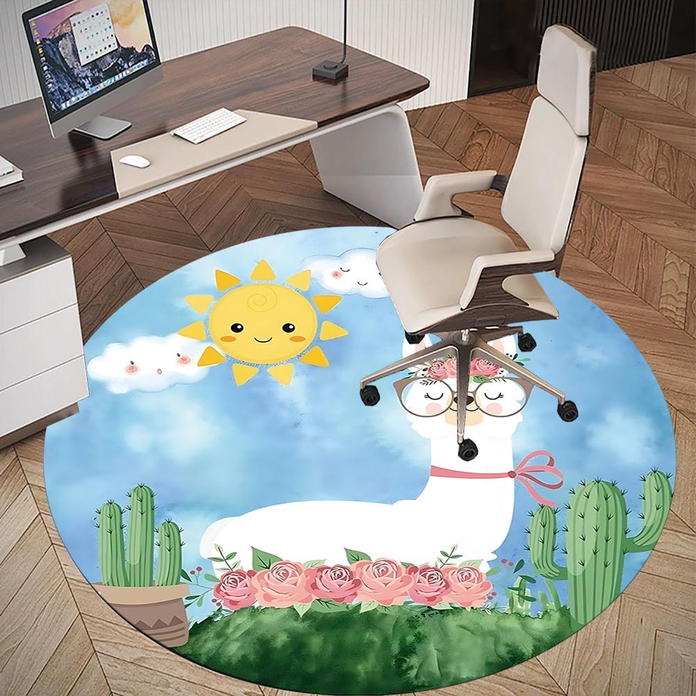 1pc llama flower Round Chair mat Area Rug - Non-Slip, Floor Mat for Office, Bedroom, and Indoor Decor c1125380