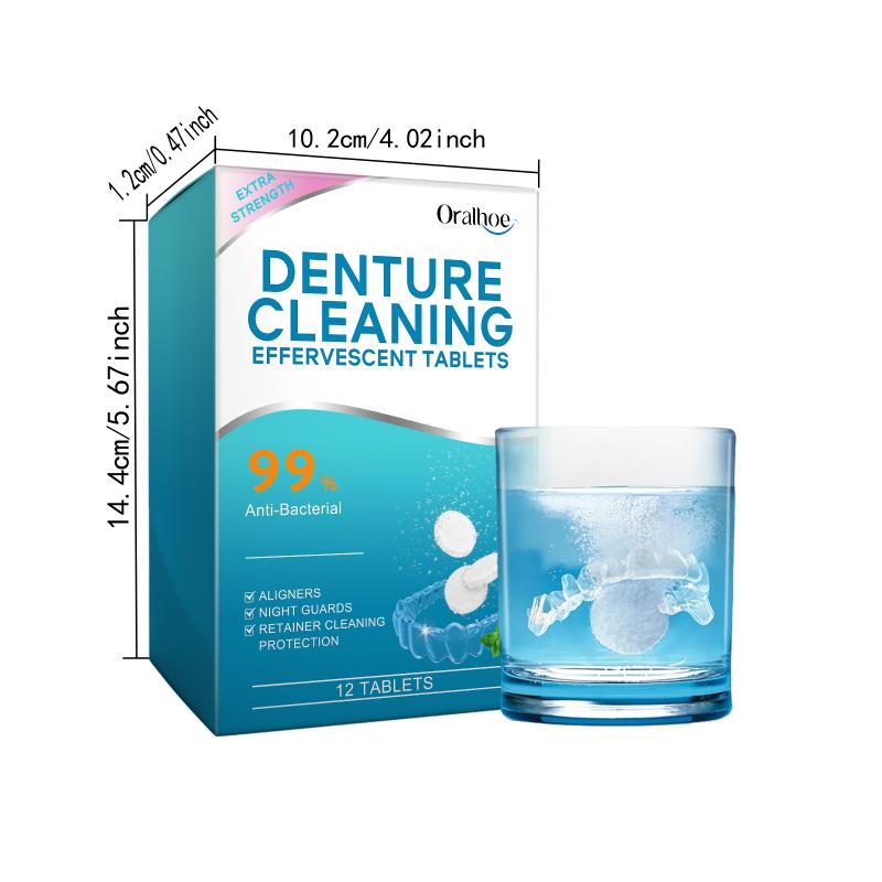 Denture & Retainer Cleanser Tablets Whitening Antibacterial Stain Removal Freshness Portable Braces Cleaning Effervescent Tablet