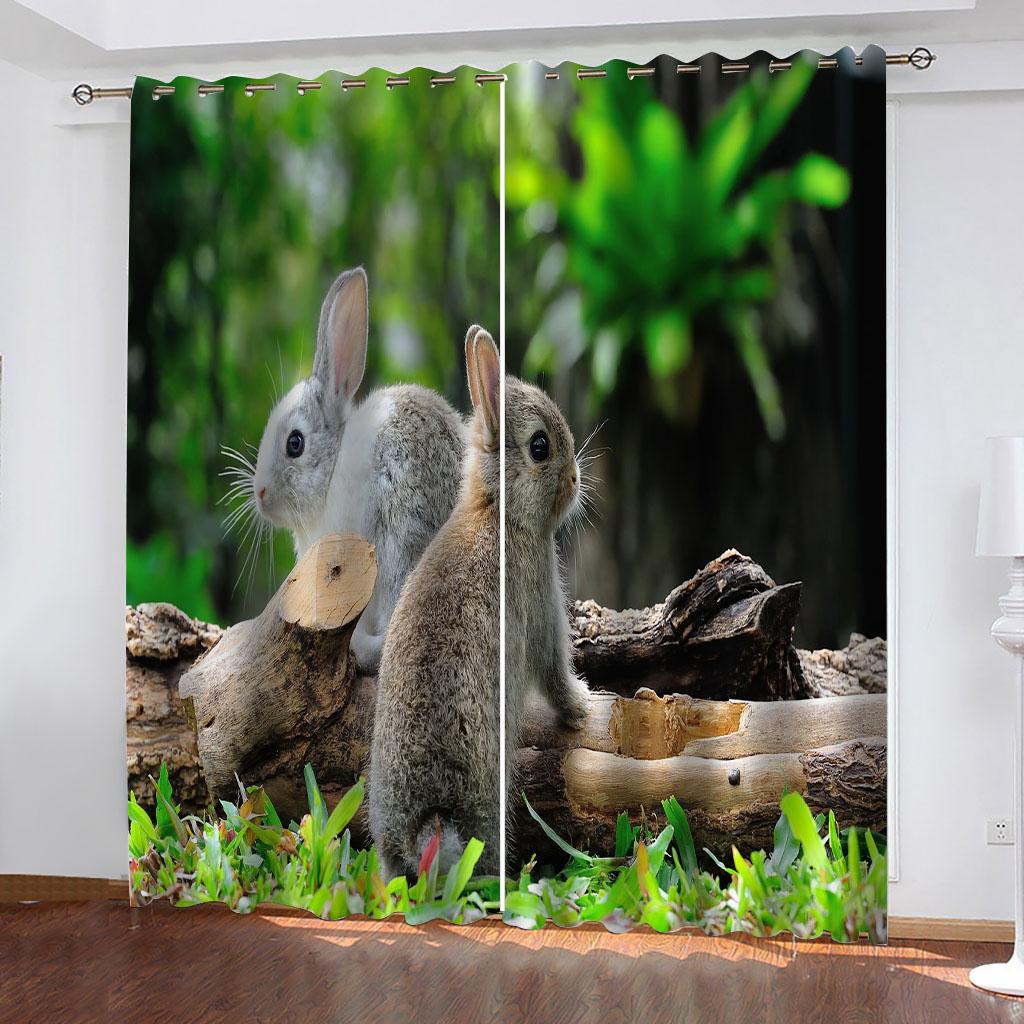 Blackout Curtains 100% Curtain For Kids Room 3D Living Room Curtains Animal Cute Bunny, Curtain Set For Boys Modern 2Pieces