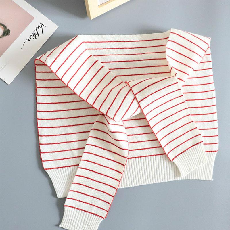 Shawl White Fake Collar Women Detachable Collars Warm Stripe Shoulder Wrap Knit False Collar Scarf Neckline Neckband Faux Col