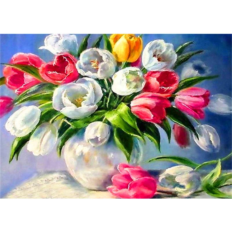 Pictură cu diamant DIY 5D, flori colorate, broderie cu diamante, kit cu punct de cruce, mozaic cu strasuri, decor pentru acasă