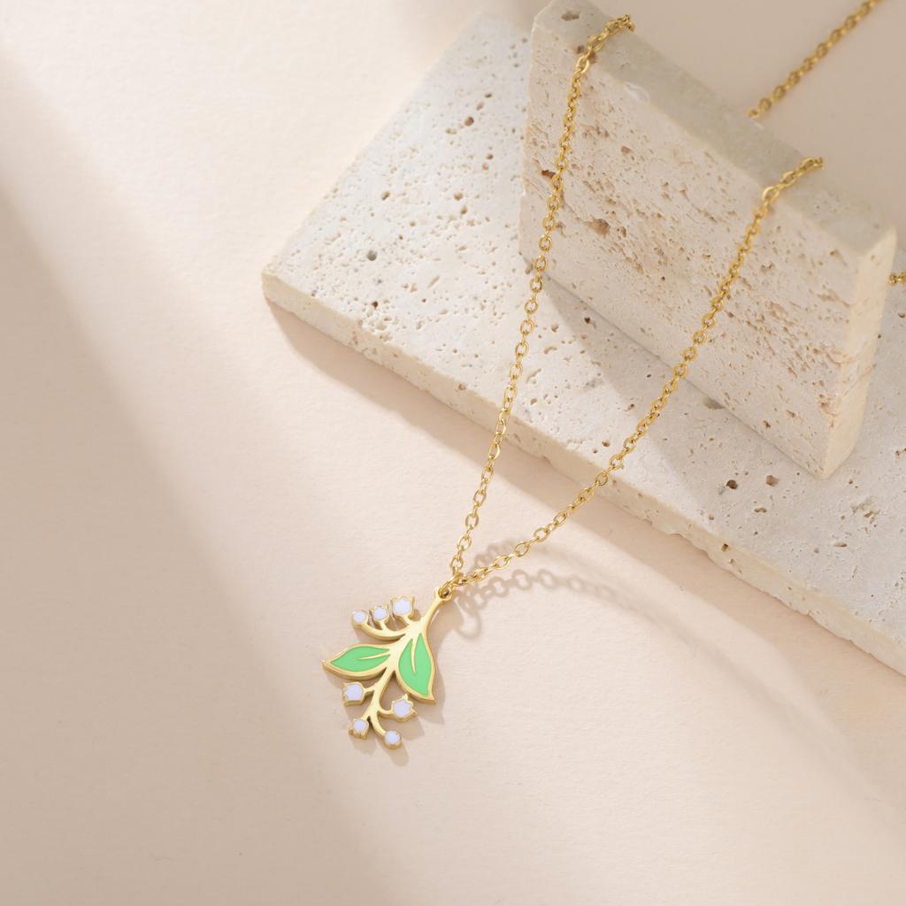 Lily of The Valley Pendant Necklace for Women Stainless Steel Female New Fashion Flower Choker Wedding Party Jewelry Gift