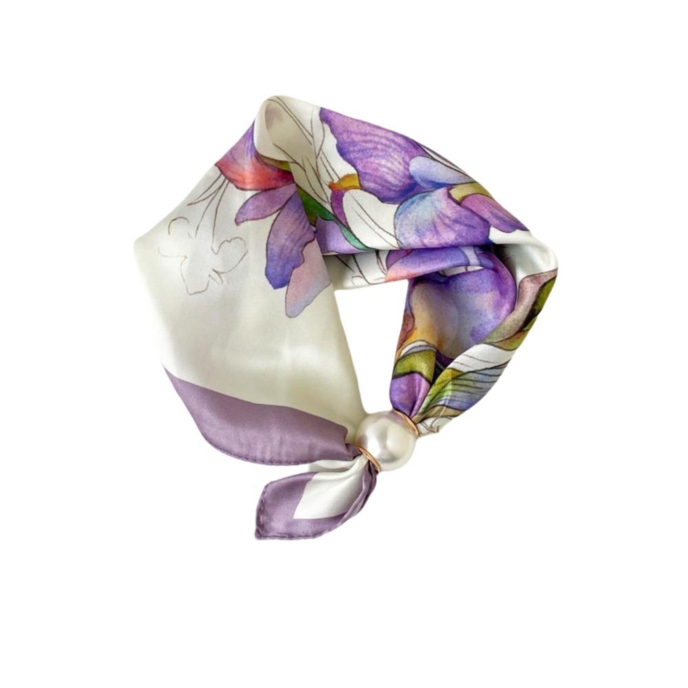 Lightweight Silk Scarf Breathable Printed Neck Scarf Accessory Magnetic Clasp Scarf Women