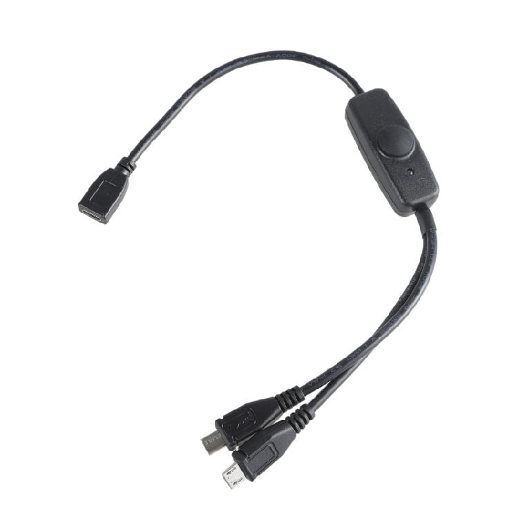 1 in 2 Out USB 5Pin Charging Cable with Integrated Switches & LED Light for 5V2A LED Lamp and Portable Electronics Black