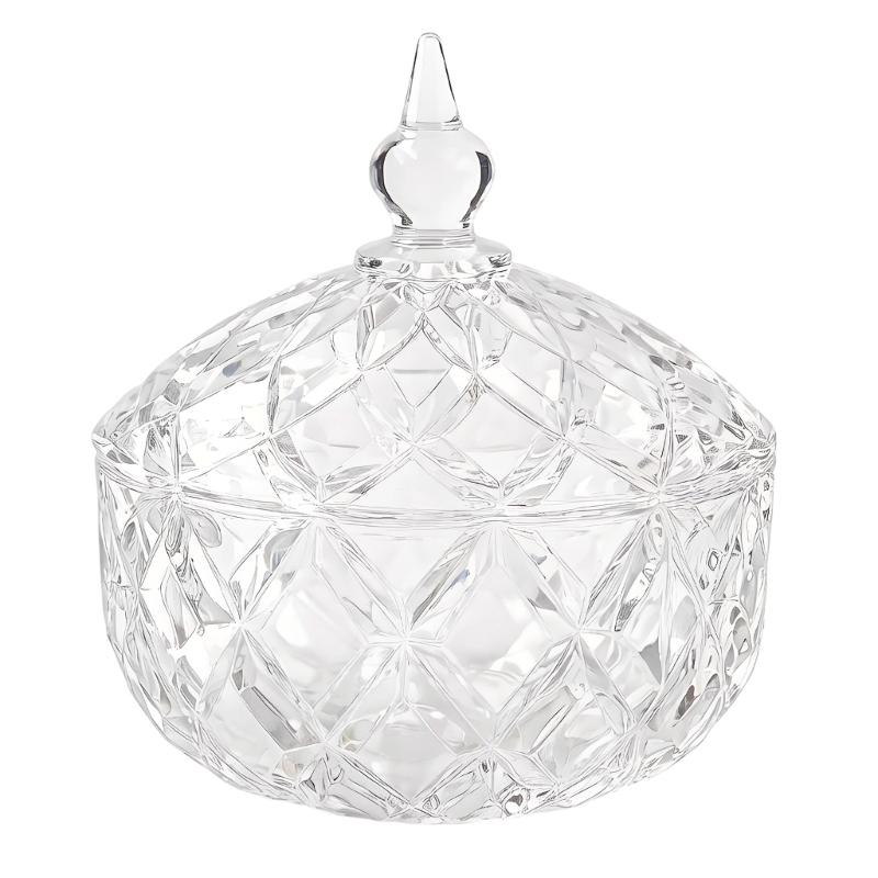 Stylish Clear Glass Crystal Candy Canister With Lid Covered Snacks Dish Jar Trinket Jewelry Box Organizing Small Items
