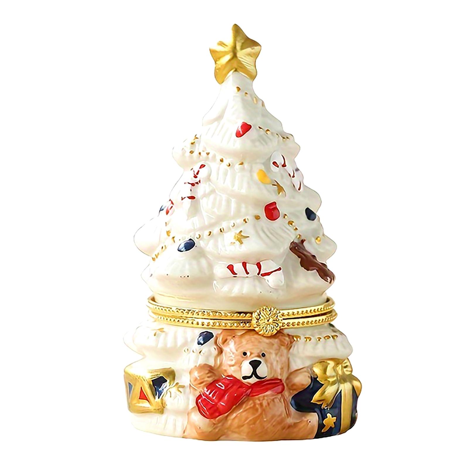 

Christmas Tree Jewelry Trinket Box Fine Craftsmanship Creative Treasure Case Candy Box Suitable for Holiday Parties Desk No Candles белый
