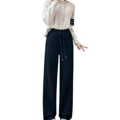 Narrow Straight Banana Pants for Women, Autumn and Winter Fleece-Lined New Style, Petite Casual Wide-Leg Pants, High-Waisted Plus Size Sweatpants