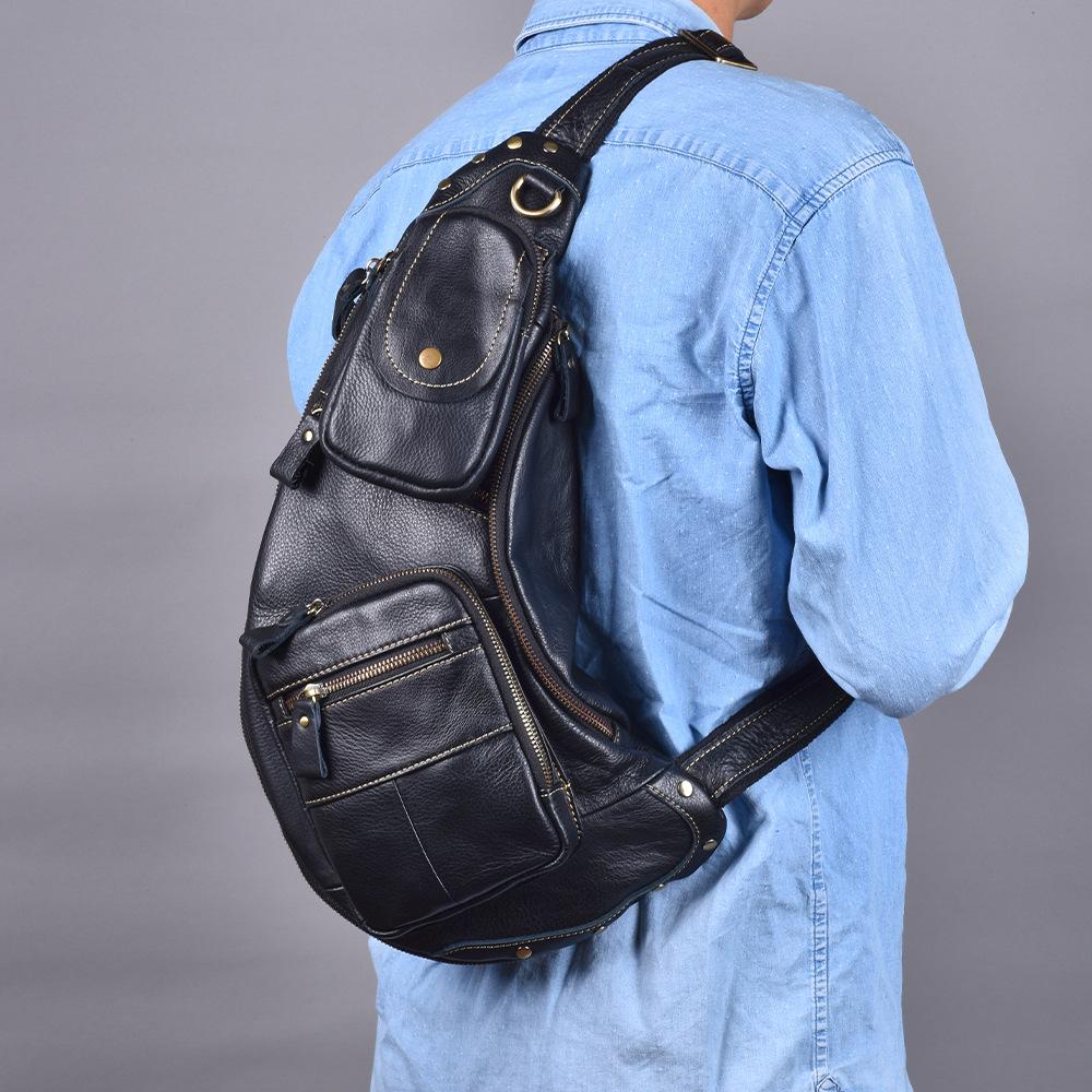 Echte Leder Herren Brusttasche, Retro Hüfttasche, Große Kapazität Einzelne Schulter Crossbody Tasche