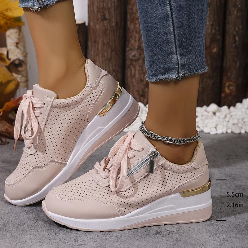 

Plus Size Fashion Wedge Sneakers for Women 2025 Autumn Comfort Casual Sports Shoes Woman Gold Silver Thick Sole Running Sneakers 44 розовый