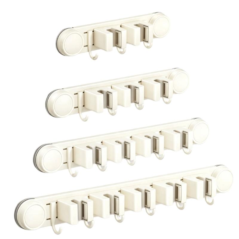 Sliding Rail Cleaning Tool Holder, Wall-Mounted Suction Rack with Integrated Hanging Feature for Mops, Glass and Smooth Tile