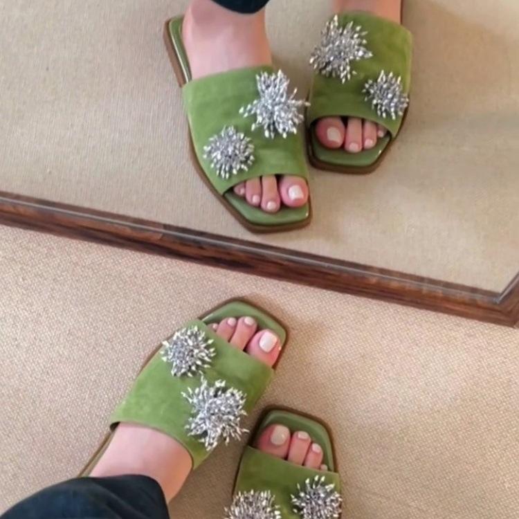 Sheepskin Version~ French Retro Niche One-word Mueller Shoes 2025 New Summer Wear Fashionable Leather Sandals