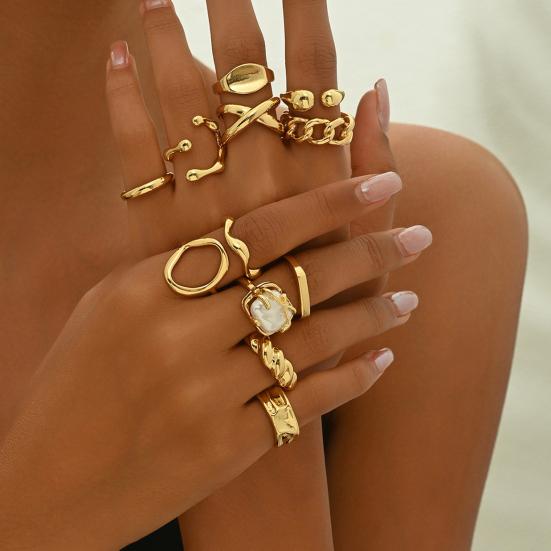 1 Set Stackable Rings Set V-Shaped Geometric Finger Rings Flower Engraved