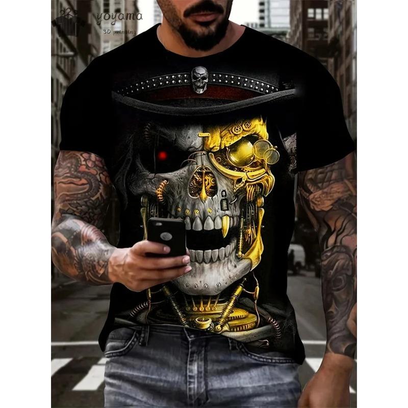 

New Men s Horror Skull Print T-Shirt O-Neck Short Sleeve Fashion Oversized T-Shirts Men s Summer Street Clothing S