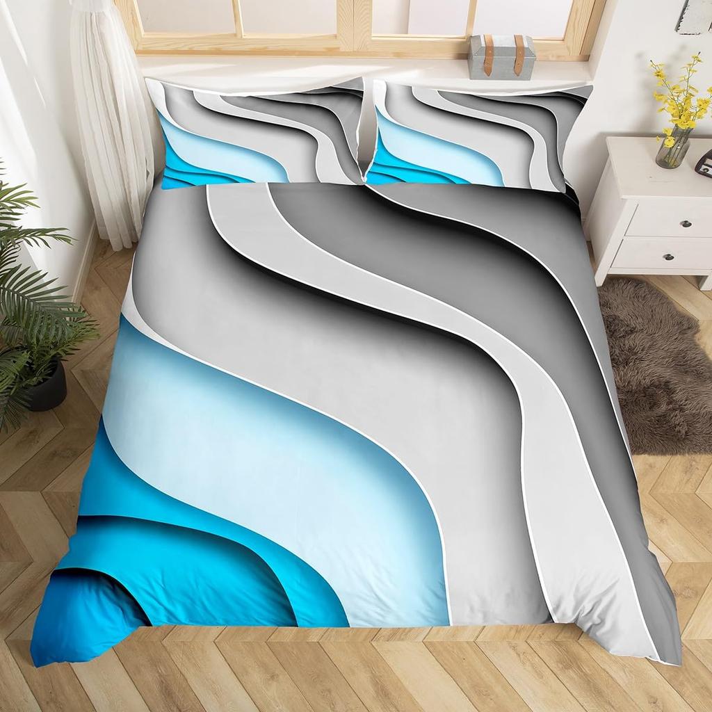 Hawaiian Beach Abstract Duvet Cover King Size Ocean Wave Set Gradient Stripe Bedding Modern Minimalist Room Decor 3 Piece Set