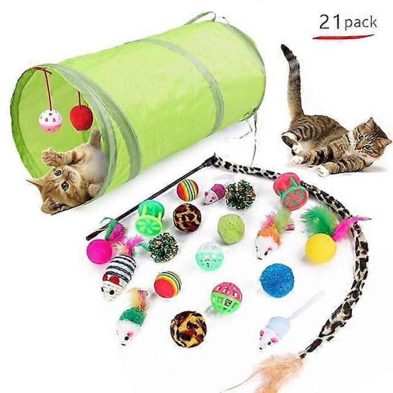 21pcs Cat Toy Set Cat Teaser Feather Interactive Toy Mouse Ball Pet Chew Toy