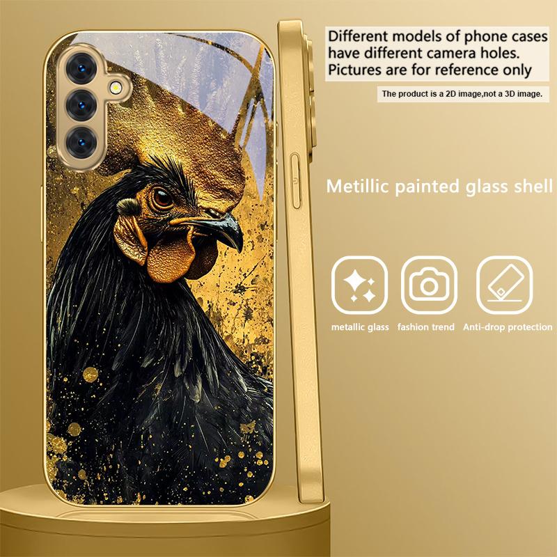 Brave Golden Rooster For Samsung A 31 32 A33 A34 35 14 A15 13 A16 25 26 50 52 53 54 55 56 70 71 72 73 Golden glass phone case