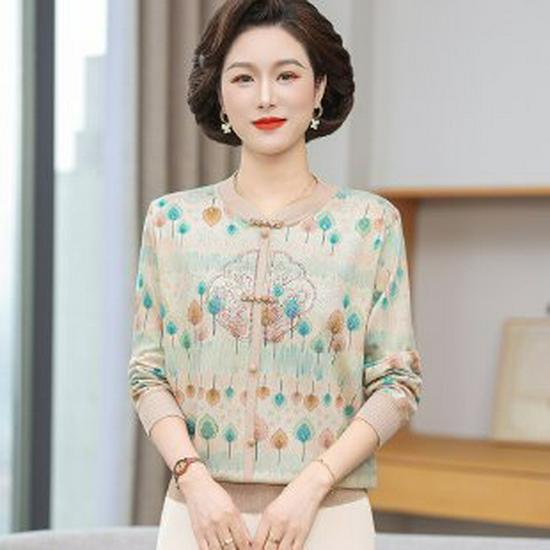 

2026 Spring/Autumn Women s Slimming Long-Sleeve Top for Middle-Aged & Elderly 3XL зелений
