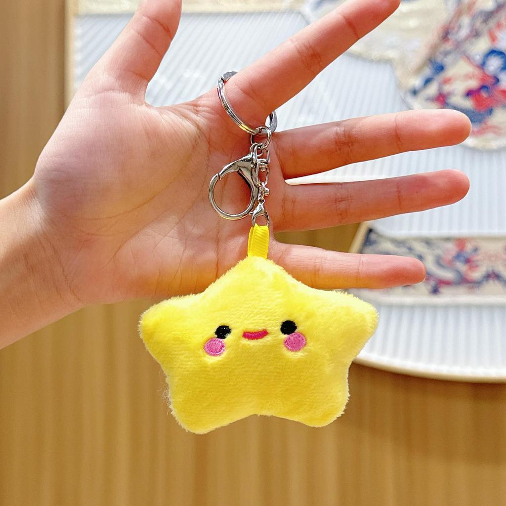 Five-Pointed Star Plush Bag Charm & Keychain - Cute, Girlish Heart Accessory for Backpacks