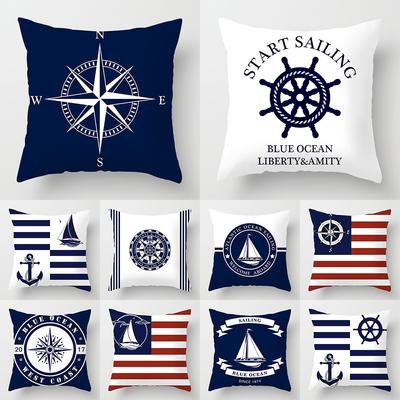 Nordic Dunkelblau Nautischen Serie Gedruckt Muster Kissen Abdeckung Hause Wohnzimmer Sofa Dekoration Quadrat Kissen Kissen Abdeckung