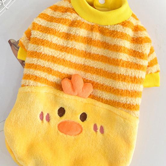 huaqianguhh Cute Duck Dog Shirt, Striped Plush Pet Clothes, Snap Button Closure, Warm Autumn Winter Outfit for Small Medium Dogs