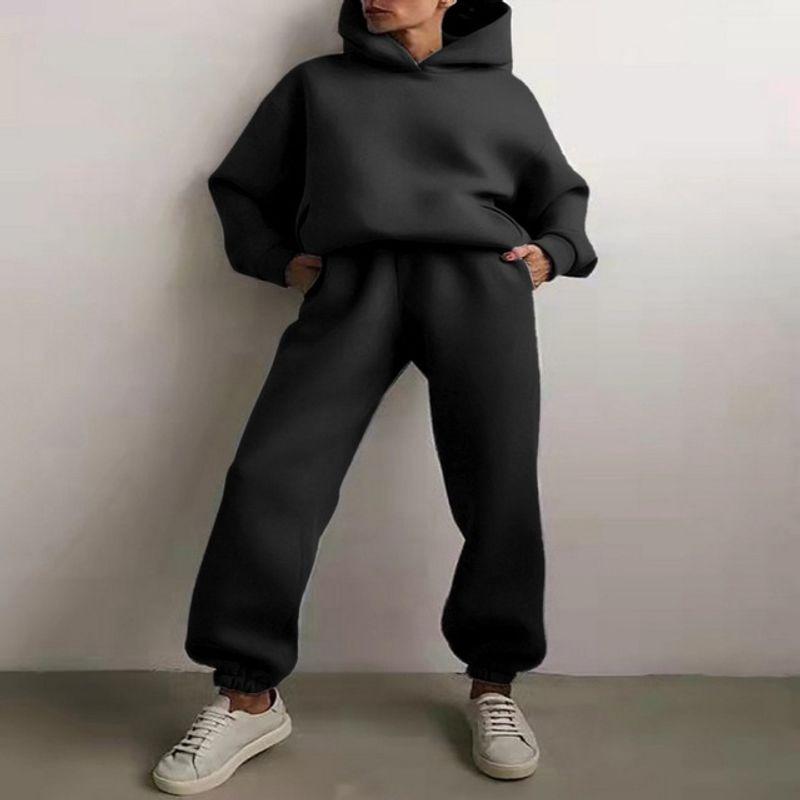 Solid Casual Hooded Sweater Pants Suit Pure Color Hooded Sweatshirt Pants Suit