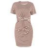GMXIA Damenmode Sommer Frühling Einfarbig Streifenmuster Kurzarm O-Ausschnitt Hohe Taille Lässige Kleider